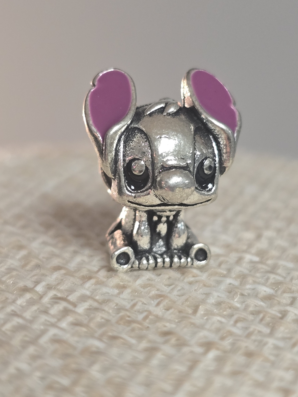 Silver Stitch Charm with Pink Enamel Ears